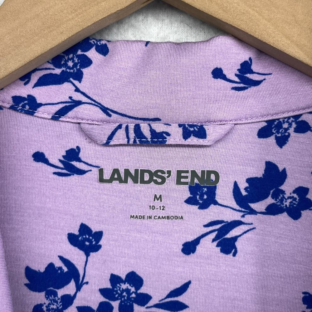 LANDS END Sleepshirt Womens M 10 12 Cooling Long Sleeve Floral Button Up Purple - Picture 5 of 12